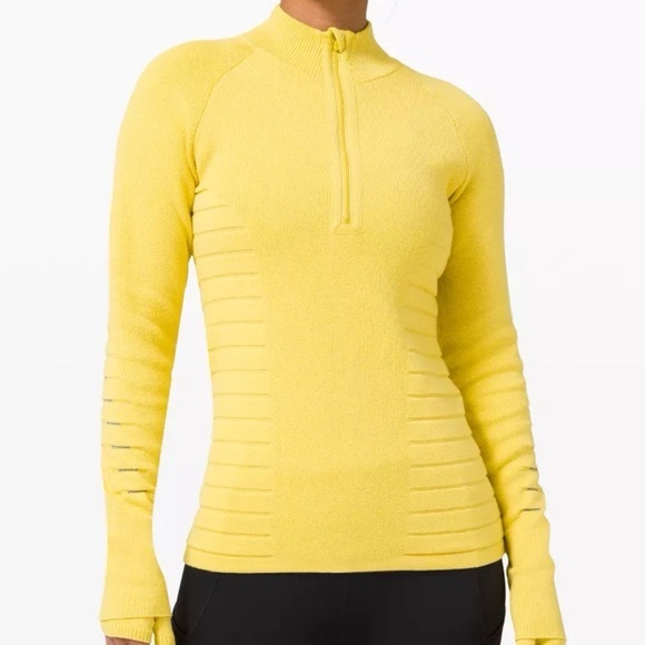 lululemon athletica Sweaters - Lululemon | Lightning Bold 1/2 Zip in Heathered Soleil / Vapor Yellow Sz Small